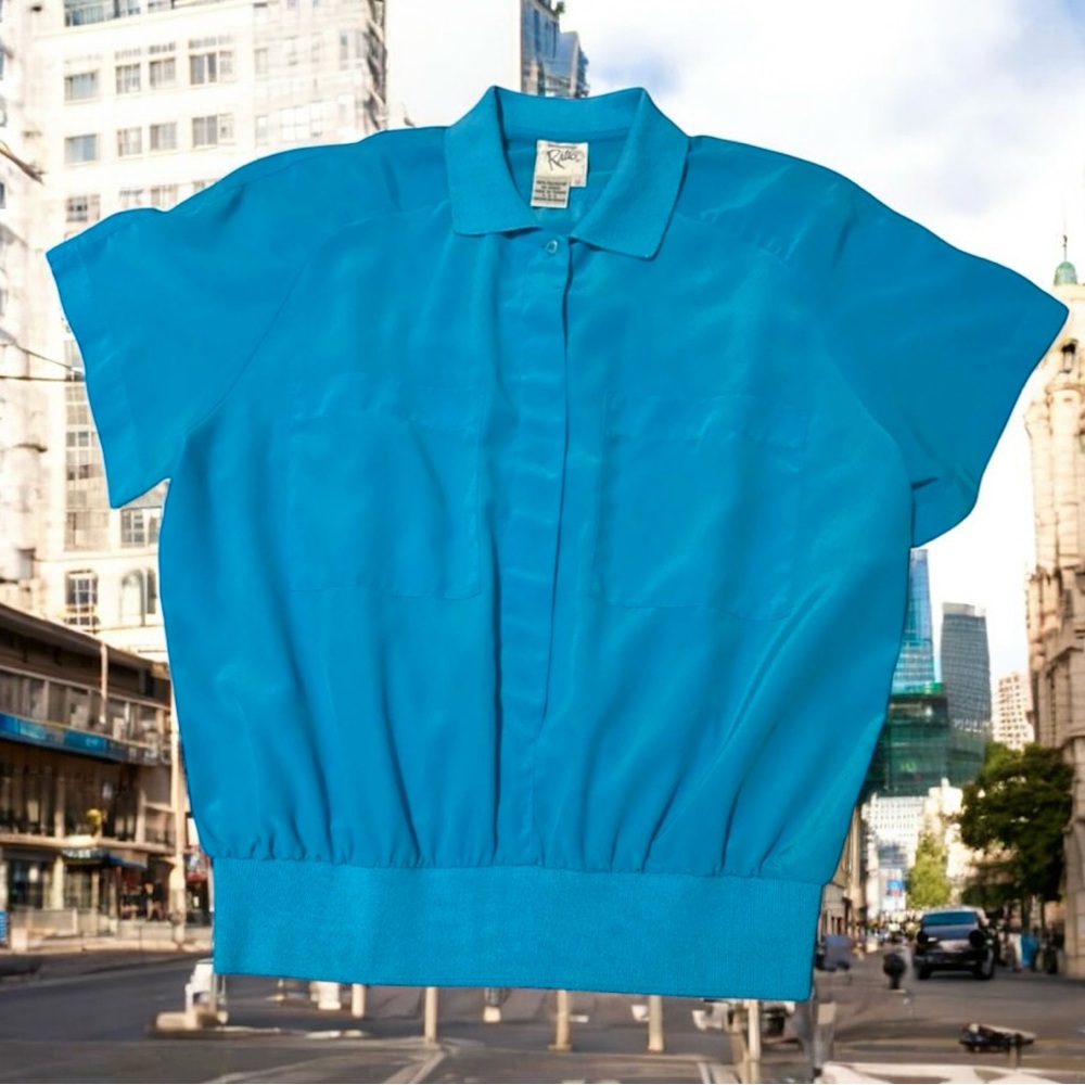 1980’s Short Sleeved Lightweight Slinky Blouse in Turquoise, by RATIO, M/L